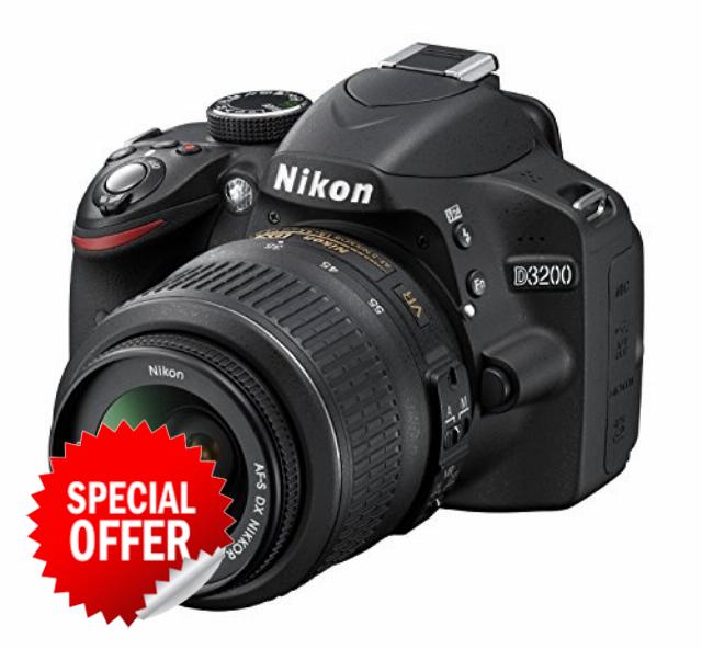 Nikon D3200 Digital SLR Camera with 18-55mm VR Lens Kit - Black (24.2MP) 3 inch LCD (Renewed)