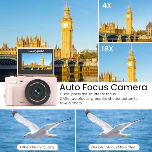 180° Flip Screen Autofocus Camera with 18x Digital Zoom