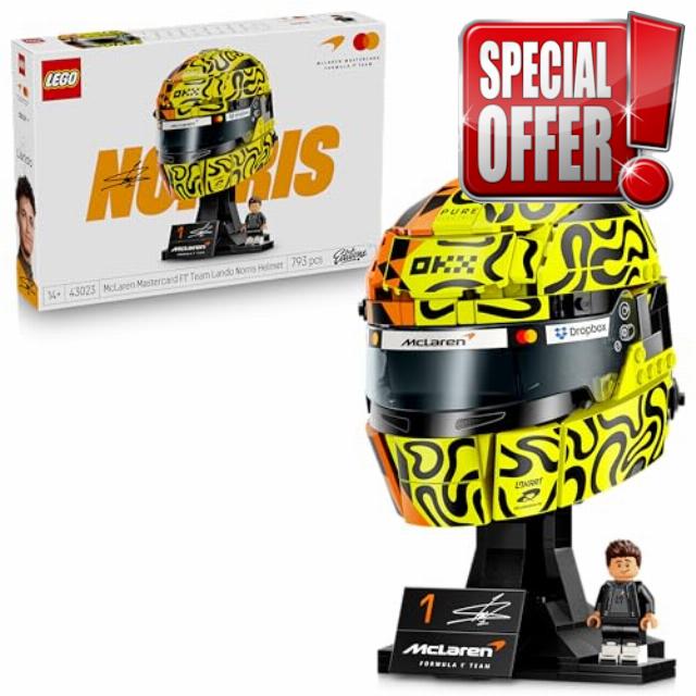 LEGO Editions McLaren Mastercard F1 Team Lando Norris Helmet - F1 Merchandise - Display Model Kit w/Collectible Minifigure - Gift for 14+ Year Old Boys & Adult Motorsport Fans - 43023