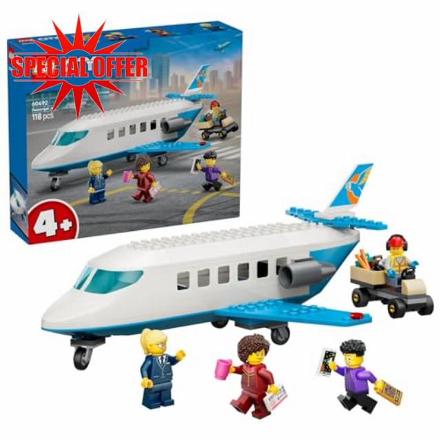 LEGO City Passenger Jet Toy - Plane Model Kit w/ 4 Minifigures & Travel Accessories - Educational Set - Birthday Gift Idea for 4+ Year Old Boys - 60492