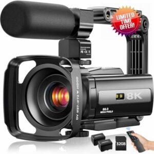 8K Video Camera Camcorder 88MP UHD WiFi Vlogging Cameras for YouTube 18X Digital Zoom IR Night Vision 3.0'' Touch Screen Camera with 32GB Card