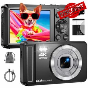 Digital Camera 4K 64MP Autofocus with Micro SD Card