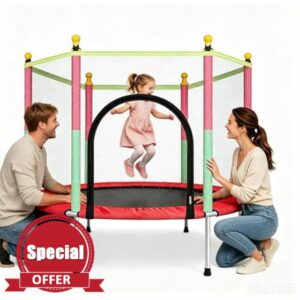 Toddler Trampoline 140cm 4.6FT Indoor/Outdoor Mini Kids Trampoline with Safety Enclosure Net for Backyard Garden Fun for 3-8 Years Old Boys & Girls