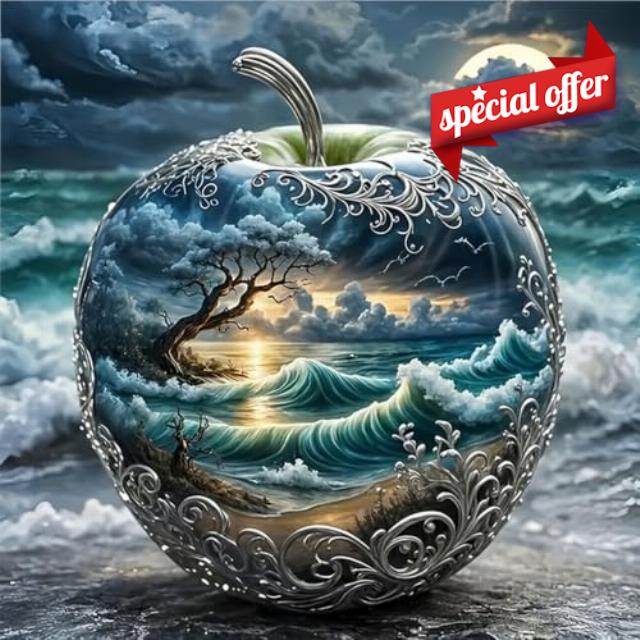 Seascape Apple Paint by Numbers Kit on Canvas 45x45cm Adults | DIY Acrylic Painting Kit on Canvas