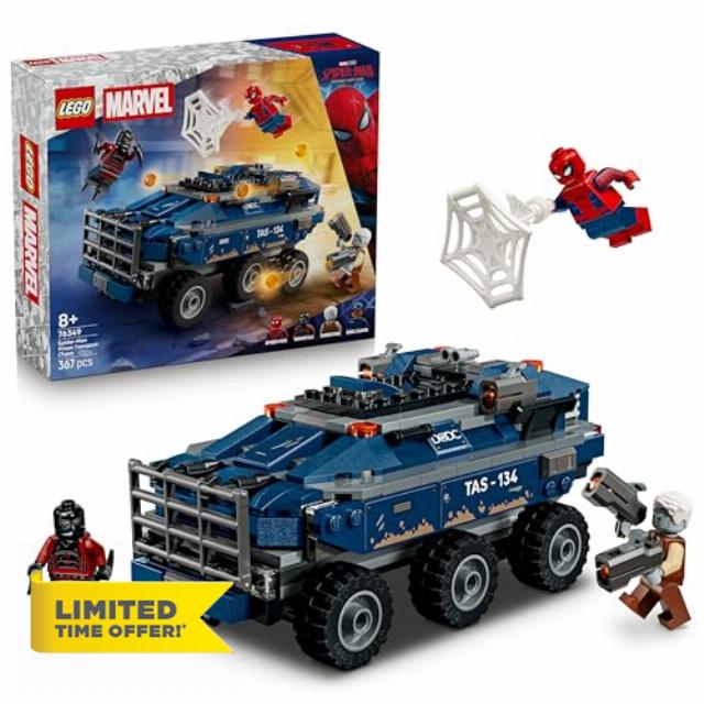 LEGO | Marvel Spider-Man Prison Transport Chase - Superhero Toy w/Armoured Car & 4 Minifigures incl. Tombstone & Tarantula - Gift for 8+ Year Old Boys & Movie Fans - 76349