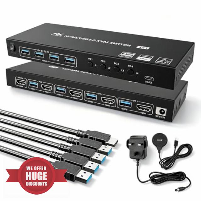 4 Port HDMI KVM Switch 4 Computers 1 Monitor 4K@60Hz