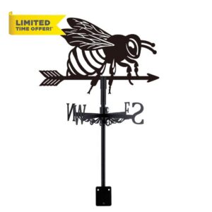 SUPERDANT Black Iron Bees Weather Vane Iron Weathervanes Wind Vane Roof Vane Wind Indicator Easy Install Gift Ready Suitable for Patio Homes and Garden Sheds