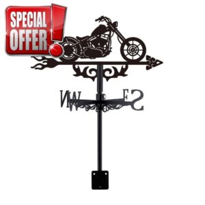 SUPERDANT Motorcycle Weather Vane Iron Weathervanes Direction Indicator 14.1x8.3 Inch/35.8x21.2cm Black Metal Wind Vane Roof Garden Shed Decor Easy Install Hardware Included