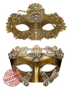 Couple's Masquerade Masks Shiny Rhinestone Luxury Lace & Antique Roman Greek Venetian Style for Prom