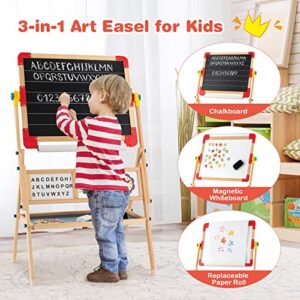 Double Sided Whiteboard & Chalkboard with Paper Roll and Magnetic Letters
