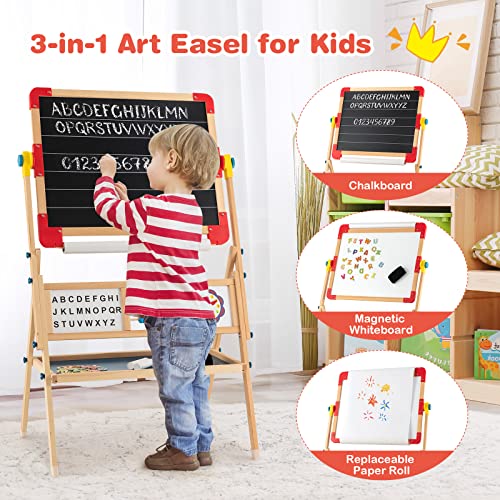 Double Sided Whiteboard & Chalkboard with Paper Roll and Magnetic Letters