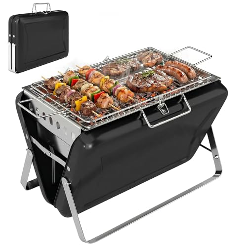 Folding Charcoal Barbecue Grill with Handle and Foldable Legs for Camping Garden Outdoor Cooking