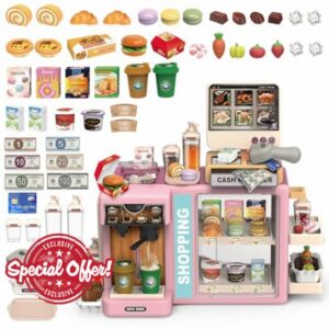 deAO 2-in-1 Pretend Play Coffee Shop & Supermarket Toy