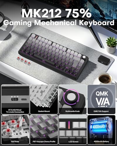 Tri-Mode Wireless QMK/VIA | Hot Swappable Gasket Mount · Gaming RGB Backlit · 4000mAh Battery · Volume Knob · Side Printed Keycaps · PC/Mac/PS5