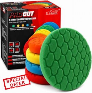 Xtremeauto Pro Cut 5 Stage Car Polishing Pad Set – Foam Buffing Pads Kit for DA & Rotary Polishers