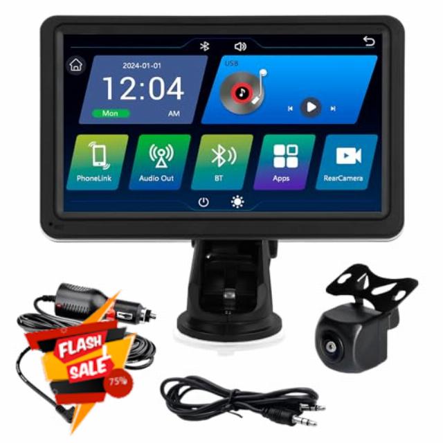 Simply Auto 7 Inch Smart In-Car Display with Rear View Camera – Wireless Apple CarPlay & Android Auto