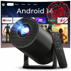 Mini Projector for Bedroom Portable with WiFi 6 and Bluetooth 5.4 Built-in Apps Android 14 OS