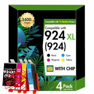 924 Ink Cartridges 4 pack 924XL 924e 8120e 8122e Compatible for HP924 Ink Cartridges 924 XL for HP OfficeJet Pro 8120e 8132e 8130e 8124e 8125e 8134e Printer with Chip (Black Cyan Magenta Yellow)