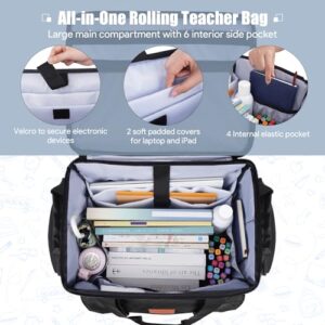 Rolling Teachers Tote Bags with Wheels for Crafting with Extra Lunch Bag