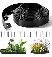 33FT/10M Lawn Edging, Garden Edging Border with 60 Pegs, 12cm Tall Heavy-Duty Plastic Garden Bord...
