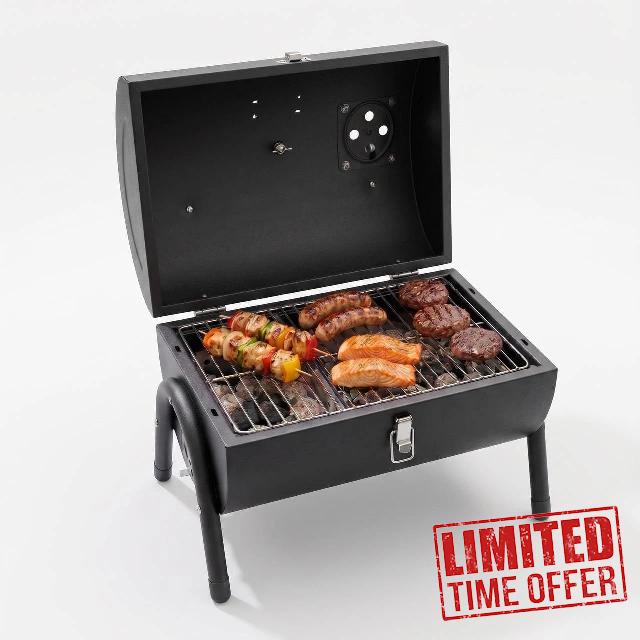 URBNLIVING Portable Charcoal BBQ Grill with Lid & Air Vent – Compact Tabletop Smoker for Outdoor Cooking