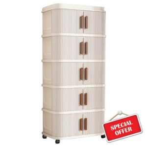 Portable Wardrobe 5-Tier with Lockable Wheels