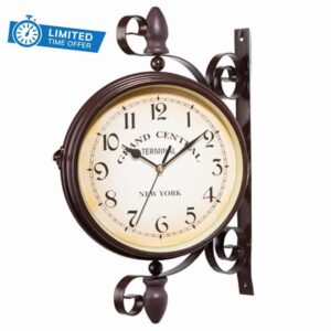 Double Sided Clock Vintage Station Clock Metal Corner Hanging Garden for Wall Home Decor No Battery Corner Industrial Double Sided Wall