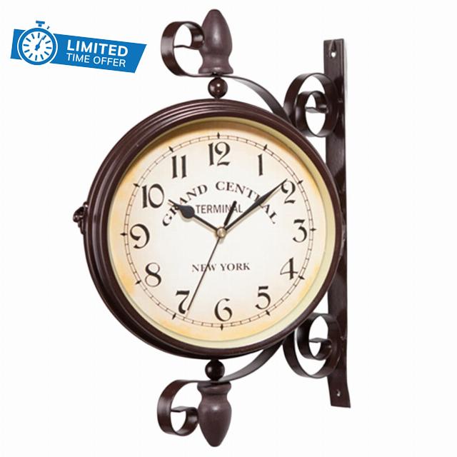 Double Sided Clock Vintage Station Clock Metal Corner Hanging Garden for Wall Home Decor No Battery Corner Industrial Double Sided Wall
