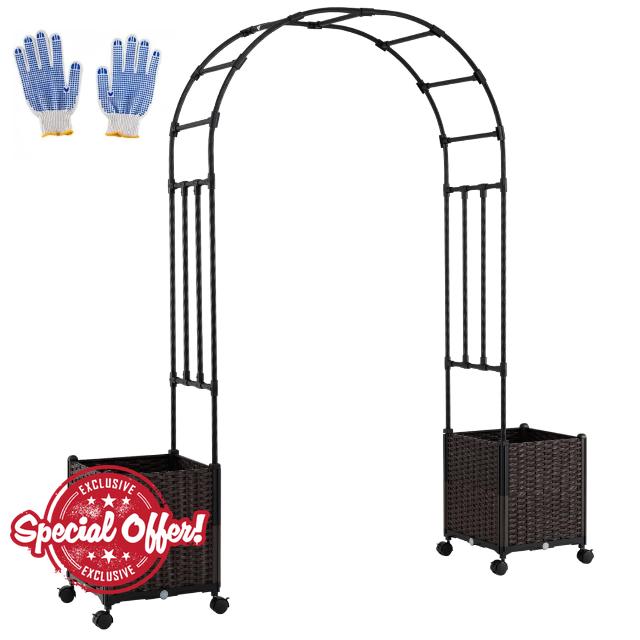 TANGZON Metal Garden Arbor with 2 Planters