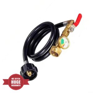 Propane Refill Adapter for 1 Lb Tanks Brass Transfer Hose with Pressure Gauge 4ft 6ft 9ft Leak-Resistant Heavy-Duty for 40 Lb Cylinder to for CAMP Stove Grill Outdoor Heater(6FT)