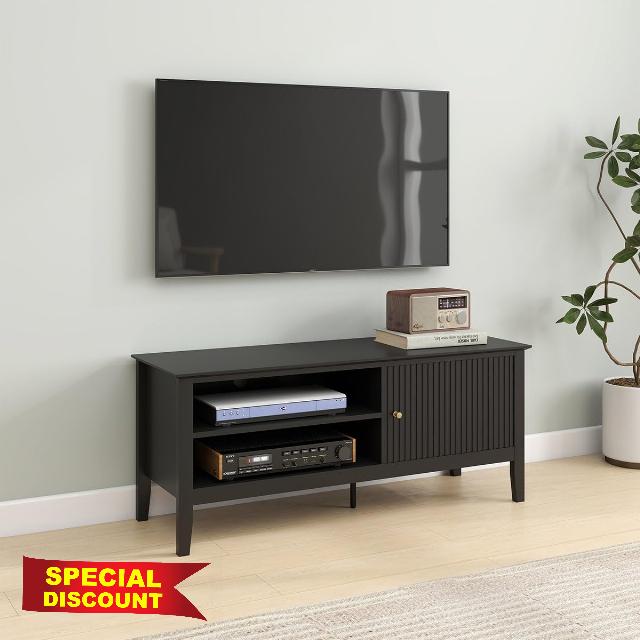 Melody Maison Large Black Wooden Tv Cabinet - Hales Black Range