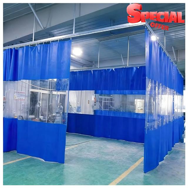 Industrial Wash Bay Curtains and Clear Panel Dividers for Car Wash and Warehouse Partitioning