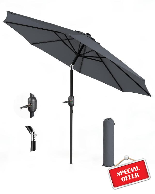 KEPLIN 2.3m Tilting Parasol – Crank & Tilt Outdoor Umbrella with Protective Cover