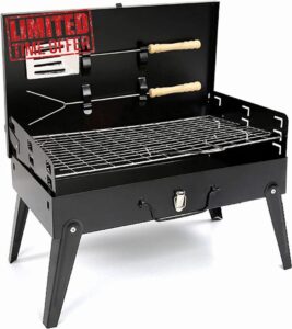 Garden Mile Portable Charcoal BBQ Grill with Adjustable Height - Folding Black Iron Barbecue Grill with Accessories - Compact Outdoor BBQ & Smoker - Freestanding Charcoal Barbecue for Camping