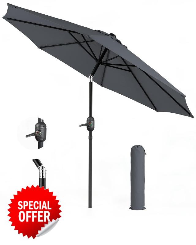 KEPLIN 2.7m Tilting Parasol – Crank & Tilt Outdoor Umbrella with Protective Cover