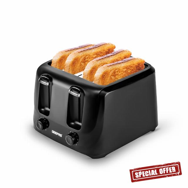 Geepas 4 Slice Bread Toaster with 6 Level Browning Control | Removable Crumb Tray