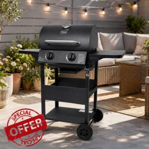 Neo 2 Burner Gas BBQ Grill with Regulator Included Side Shelves Warming Rack Bottle Opener Stainless Steel Outdoor Automatic Ignitio