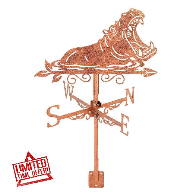 SUPERDANT 1Pc Iron Hippo Weather Vane 35.6x26.3cm Animal Weathervanes Copper Metal Roof Garden Fence Decorative Wind Direction Indicator Black