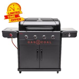 Char-Broil Gas2Coal Special Edition 4 Hybrid Gas and Charcoal Barbecue Grill with Ceramic Sear Burner for up to 900 °C and Extra Griddle