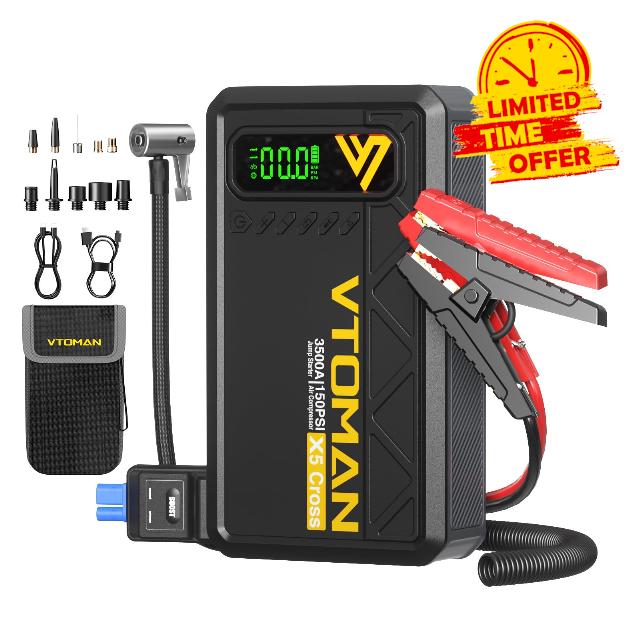 VTOMAN X5 Cross 3500A Jump Starter with 150 PSI Dual-Purpose Air Compressor
