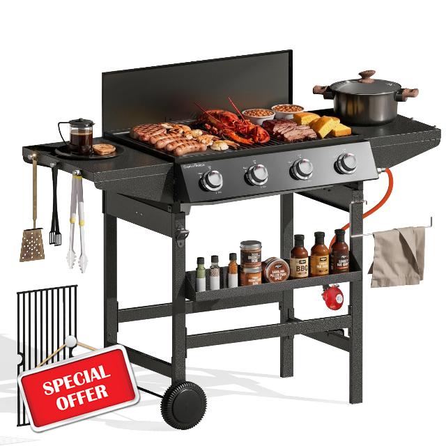 PHI VILLA Gas BBQ 4 Burner with Griddle Plate