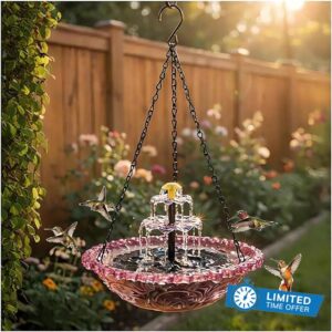 Solar Cascade Hanging Bird Bath Fountain with Glass Bowl