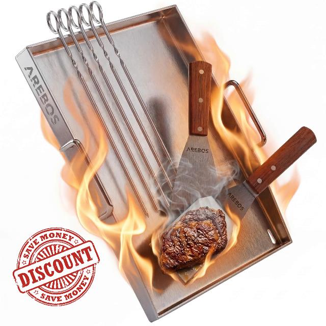 Arebos Plancha Stainless Steel Grill Plate | 40 x 30 cm