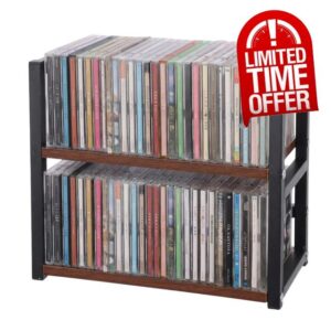 Rainmae CD Holder for Display Wooden Metal CD Storage Shelf Desk Rack Organizer Sturdy Game Disc Display CD Organizer for Countertop Storage Media Shelf Home Office Ideal for Music Enthusiasts (Black)