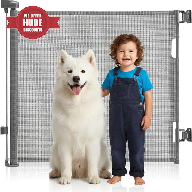 Retractable Stair Gate for Baby & Dogs | 86cm Tall Extends to 150cm Wide | Mesh Baby Gate for Stairs