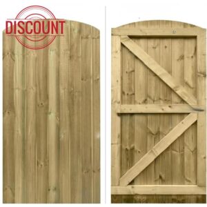 180cm x 90cm Wooden Garden Gate | Pressure Treated Feather Edge Timber Gate | Dome Top Heavy Duty 6cm Thick Semi-Braced Side Gate