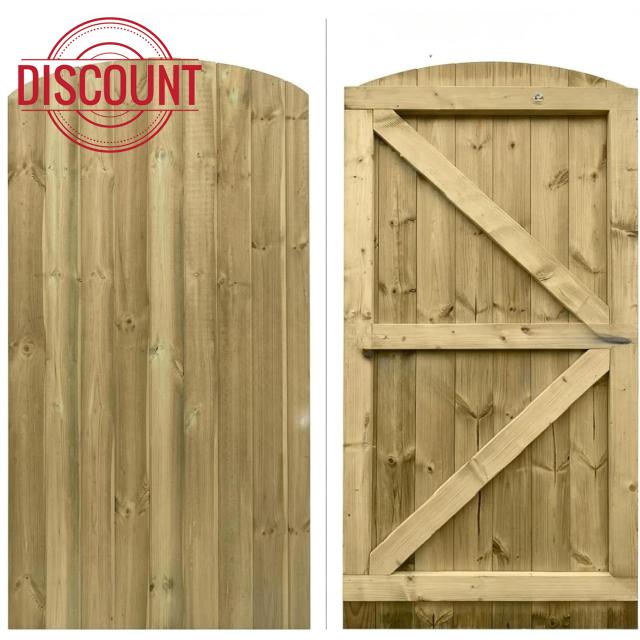 180cm x 90cm Wooden Garden Gate | Pressure Treated Feather Edge Timber Gate | Dome Top Heavy Duty 6cm Thick Semi-Braced Side Gate