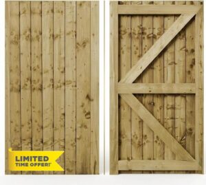 180 x 90cm Pressure Treated Wooden Garden Gate | Feather Edge Timber Side Gate | 6cm Thick Heavy Duty Outdoor Garden Doo