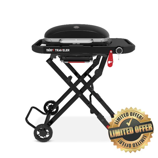 Weber Traveler Compact Gas Barbecue with Folding Cart & Wheels/Portable BBQ