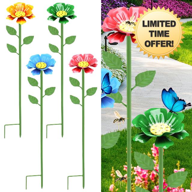 4-Pack Metal Bee Watering Stations with Anti-Drowning Landing Pads Rust-Proof Bee Feeder Cups & Adjustable Iron Stakes